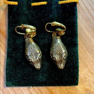Whiting and Davis vintage gold tone puff  Snake  clip Earrings.